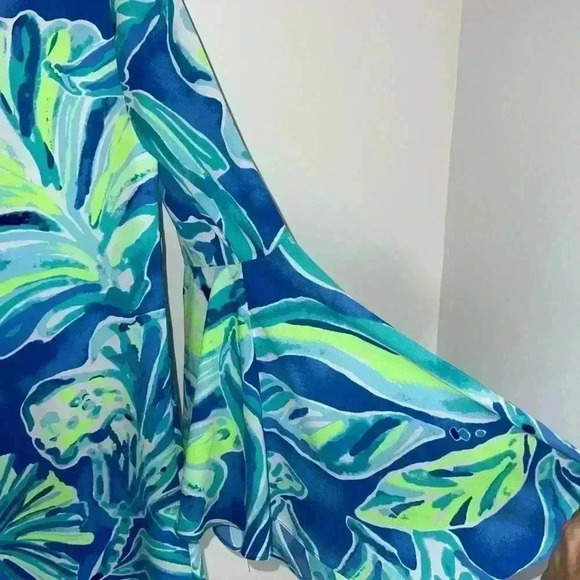 Lilly Pulitzer Rosalia Beckon Blue Palm Passage Crepe Flounce Sleeves size 6 - Picture 10 of 13